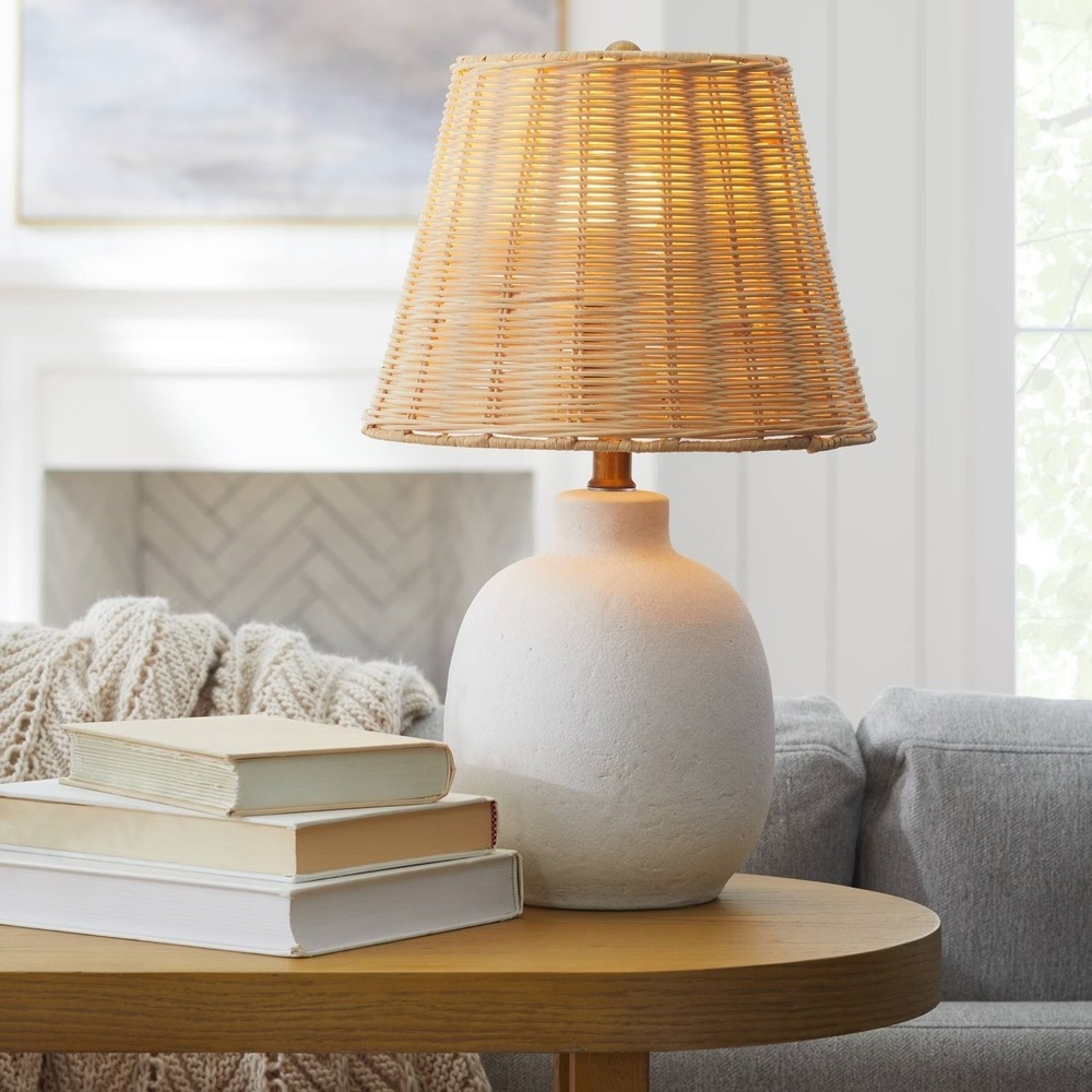 18.5" Ceramic Table Lamp Rattan Shade White - Threshold Studio McGee, Target